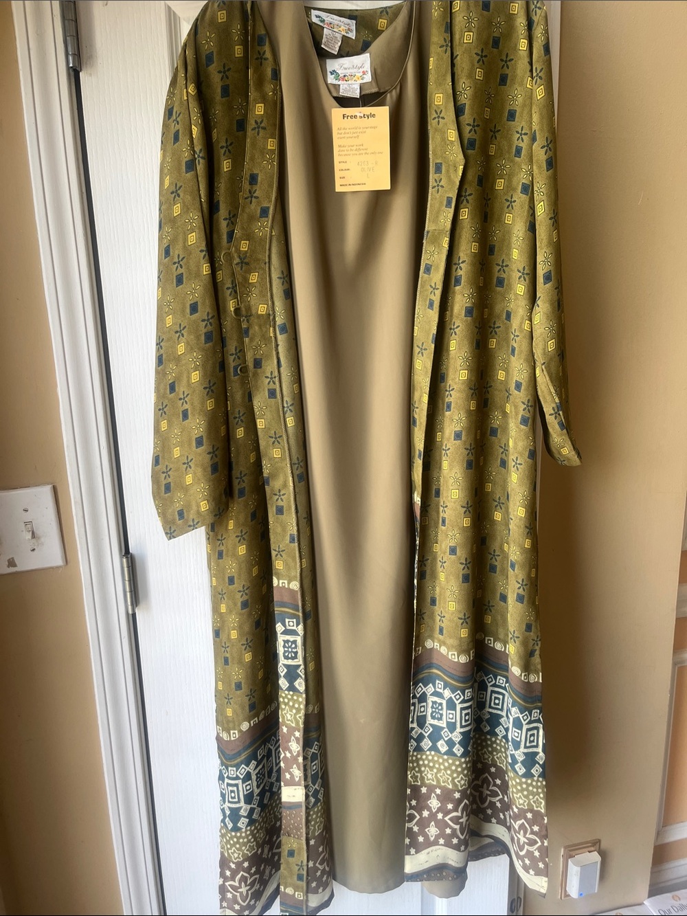 Freestyle Olive Green Patterned Long Duster